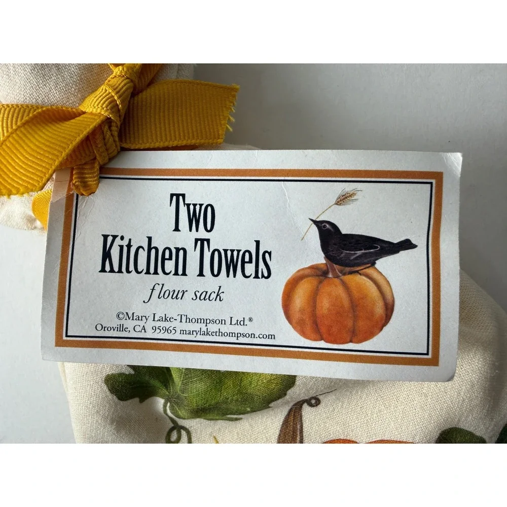 NWT Mary Thompson Lake Pumpkin Squash Autumn Fall QTY (2) Flour Sack Towels.